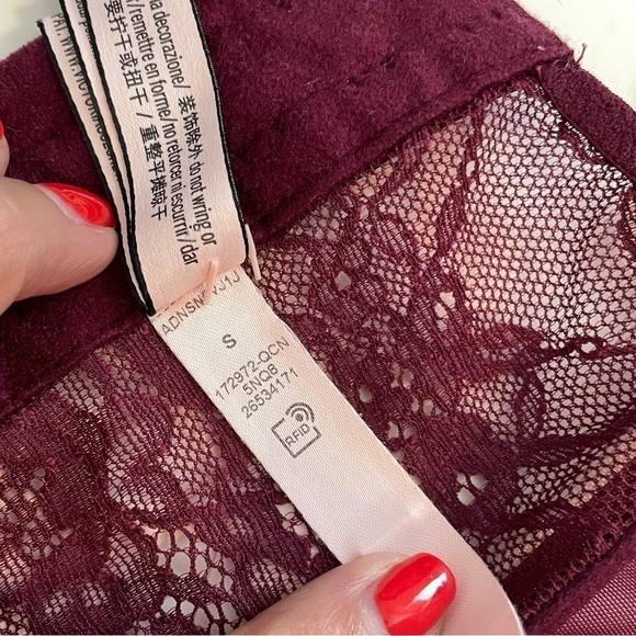 Victoria’s Secret Dream Angels Burgundy and Pink Lace Up Front Corset Bra Top - Picture 9 of 11